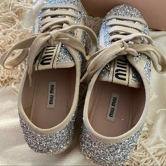 MIU MIU Logo Lace Up Platform Espadrille Sneakers - Picture 2 of 16